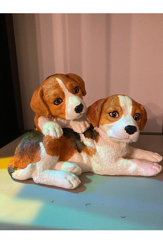 El Boyaması Sevimli Dekoratif İkili Köpek Figürü