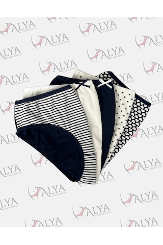 Alya Underwear Pamuklu Kadın Külot Slip Empirme Baskılı Yüksek Bel İç Çamaşırı - 5'li Paket - Lacivert Çok Renkli Y21