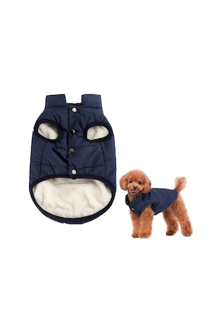 Vkemall Kış Köpek Giysisi Kalın Polar Yelek, İki Katlı Isı Sağlar, Boyun Zincir Deligi, 3xl Lacivert Büyük Irk Köpekler İçin