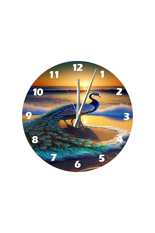 Ti-play Tavus Kuşu 30x30cm Akrilik Dekoratif Modern Duvar Saati ÇOk Renkli