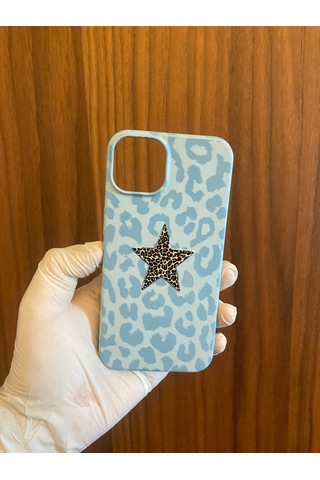 Apple iPhone Uyumlu 13/14 Leopar Baskılı İçi Kadife Silikon Telefon Kılıfı Mavi