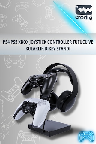 Siyah Ahşap Ve Siyah Metal Gaming Ps4 Ps5 Xbox Joystick Controller Tutucu Ve Kulaklık Dikey Standı