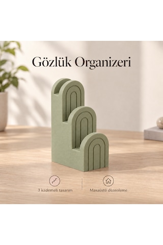 Gözlük Organizeri 3 Bölmeli Masaüstü Gözlük Standı Dekoratif Gözlük Tutucu Yeşil