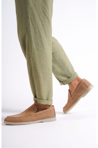 Mubiano Hakiki Deri - Mbkry22103bj Bej Nubuk Erkek Loafer Bej