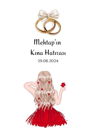 Kına Hatırası Kırmızı Gelin Resimli Anahtarlık Kartı 9,5x15 Cm 49 Adet