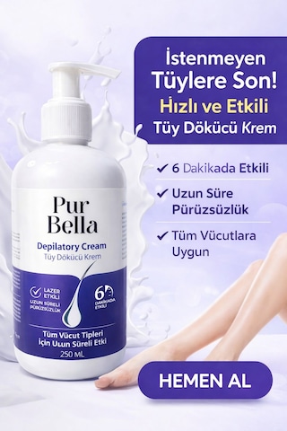 Pur Bella Tüy Dökücü Krem 6 Dakikada Etkili Aloe Vera & E Vitaminli Tüm Cilt Tipleri