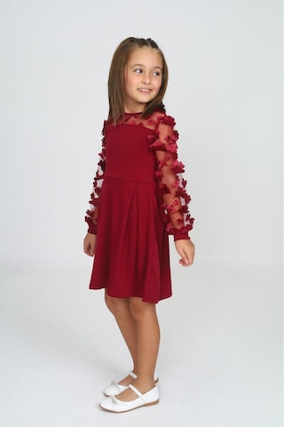 Tül Detaylı Siyah Elbise 2 Bordo