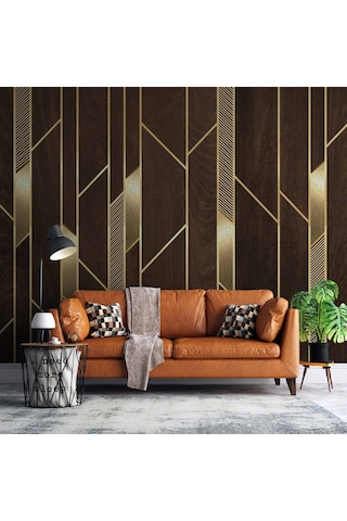 3d Ahşap Altın Panel Duvar Kağıdı Baskı 1 M²
