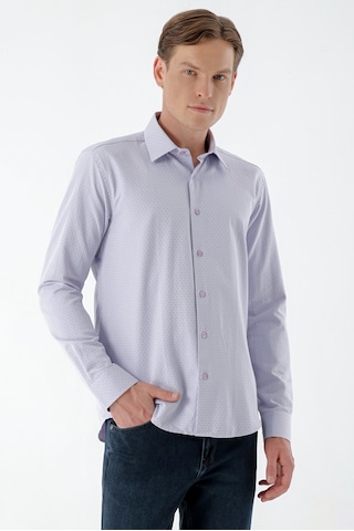 Morven Erkek Lila Dobby Armür Slim Fit Gömlek 23mc004145350 Lila
