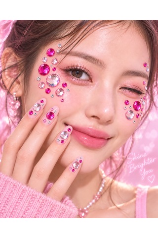 Pembe Taş Rhinestone Sticker Yapışkanlı Saç, Yüz, Tırnak, Vücut Ve Süs Taşı