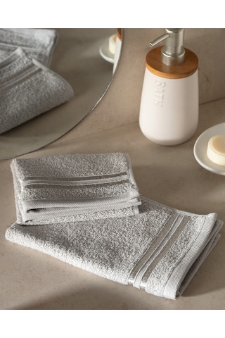 Maynor Bordürü Floşlu 2'li %100 Pamuk El Havlusu - Açık Gri 8684427114438 Gri