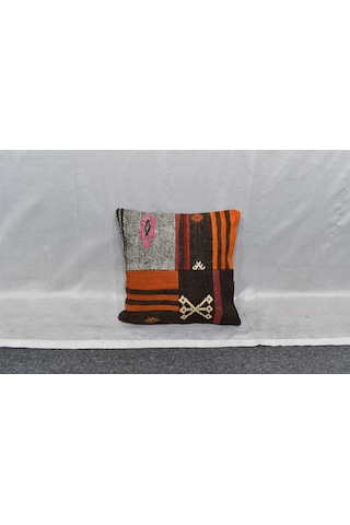 Zehra Abla Halı Yeni El Dokuma Patchwork Kırkyama Dekoratif Kilim Kırlent Yastık Kılıfı 6813 Çok Renkli