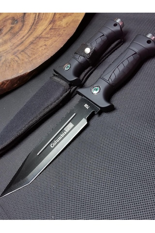 30 cm Pusulalı Kılıflı Avcı Kamp Bıçağı Siyah