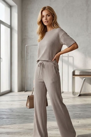 Fit Women Fitilli Kısa Kollu Takım 4457 Gri