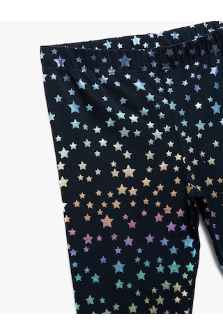 Koton Yıldız Baskılı Beli Lastikli Pamuklu Uzun Lacivert Kız Çocuk Tayt 6wkg40107ak Lacivert