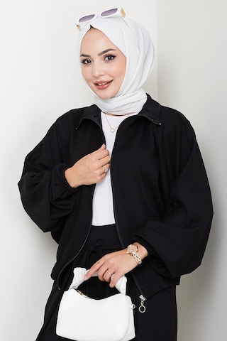 Bestenur Fermuarlı Oversize Takım 1595 - Siyah Siyah