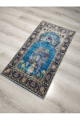 Bambu Halı Seccade Sec15 Turkuaz Namazlık 70x110 Cm