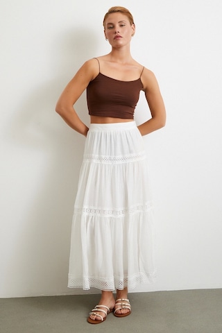Dantelli Maxi Etek Beyaz Beyaz