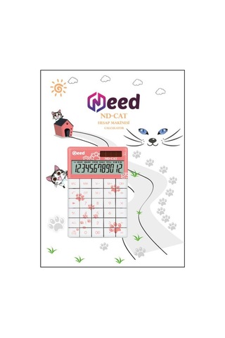 Need Nd-cat Pembe Kedi Pati Desenli Hesap Makinesi Pembe