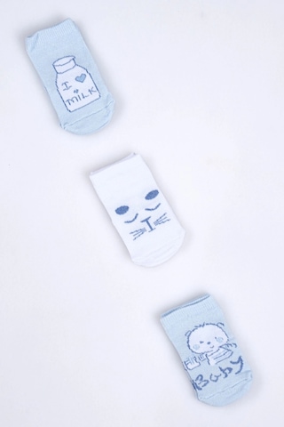 Cocole Socks Erkek Bebek Soket Çorabı 3 Lü Set Pamuklu Mavi Sevimli Figür Desenli Çok Renkli