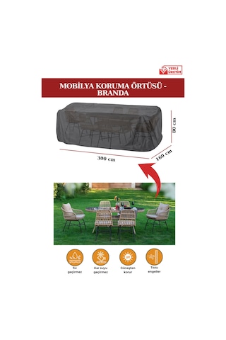Siyah Bahçe Mobilya Koruma Örtüsü Branda 300x160x80 Cm-santimetre, Su Geçirmez, Güneşten Korur Siyah