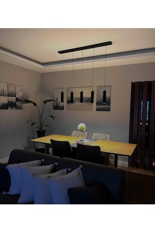 Mylights Panasonıc Ampullü Sıralı Masa Üstü Beşli Sarkıt Avize Gu10 Led Ampul. Gün İsigi Dahildir Siyah