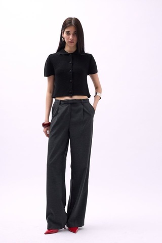 Bebe Yaka Düğmeli Bluz Antrasit Melanj