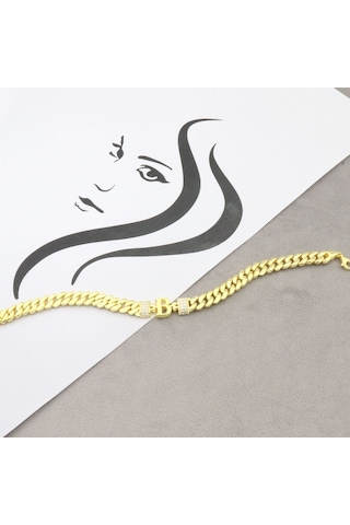 925 Ayar Gümüş B Harfi Gurmet Gold Bileklik
