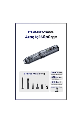 Harvox Araç İçi Süpürge 20.000pa Güçlü Vakum Ve Üfleme Özelliği Kablosuz Taşınabilir 6000mah Bataryalı Led Aydınlatmalı
