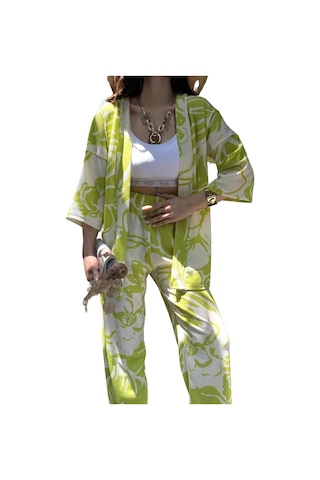 Alt Üst Takım Kimono- Desenli-yeşil