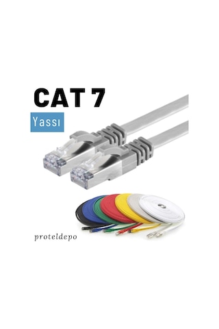 Irenis CAT7 Kablo Yassı FTP Ethernet Network LAN Ağ Kablosu, 15 M-Gri