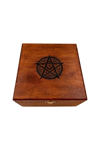 El Yapımı Ahşap Kutu Pentagram Motifl 20x20cm Genişlik 12cm Yükseklik