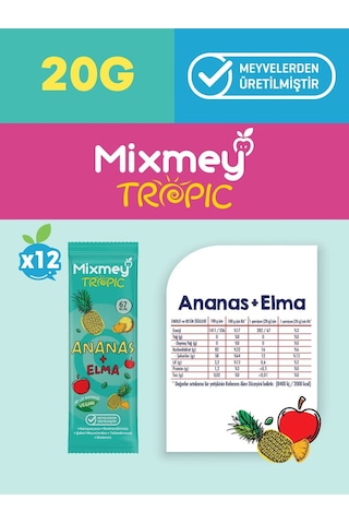 Mixmey Ananas Meyve Barı 12 Adet | Atıştırmalıklar – Vegan, Glutensiz, Koruyucusuz 20gr X 12 Adet