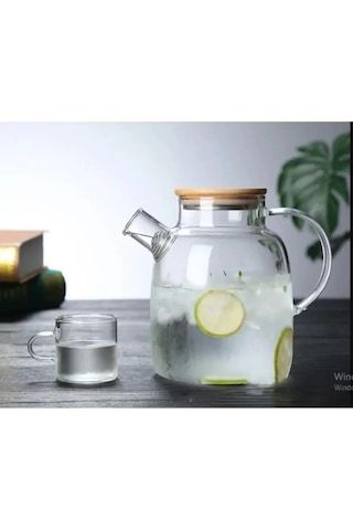 Leylart 1500 Ml Borosilikat Cam Demlik & Sürahi Bambu Kapaklı