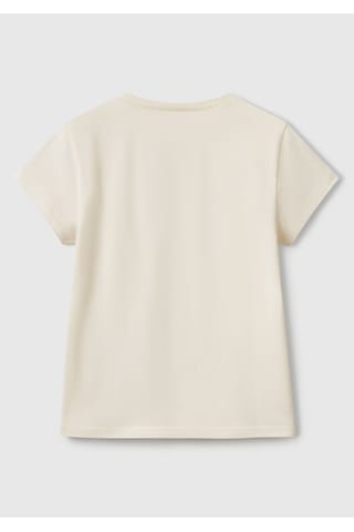 Kız Çocuk Krem Simli Logo Baskılı T-shirt Bej