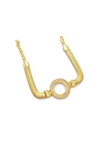 Altın Kaplama İmitasyon 2 Sıra Zirkon Taşlı İtalyan Çeyrek Çerçeve Bileklik Blk-1168 Altın