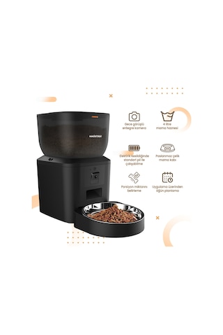Qq029 Kameralı 1080p Gece Görüş, Akıllı Otomatik Kedi Köpek Mama Kabı, 2.4ghz/5ghz, 4lt, Metal Kase