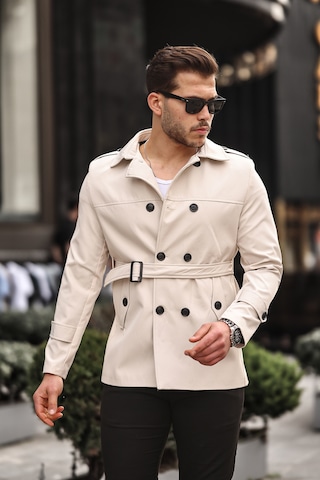 Mero Life Erkek Mevsimlik Astarlı Kemerli Kruvaze Trençkot - Taş  Rengi Taş