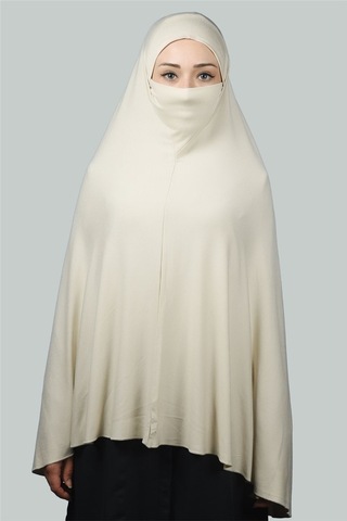 Altobeh Hazır Türban Peçeli Pratik Eşarp Tesettür Nikaplı Hijab - Namaz Örtüsü Sufle (5XL) - Krem