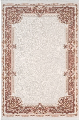 Fontana Ft003p Krem Kahve Akrilik Halı Klasik Desen Pamuk Taban Tozu Az Salon Oturma Odası Halısı-1046 Krem