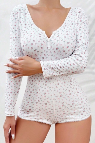 Merry See Çiçek Desenli Tasarım Tulum Gecelik Body Çok Renkli