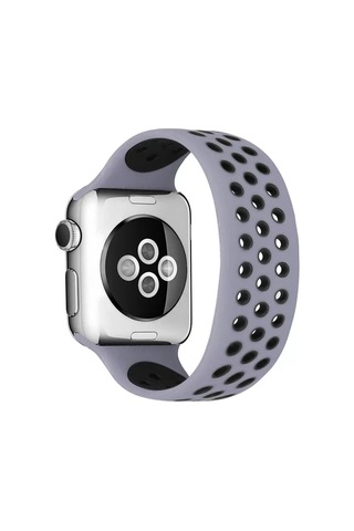 Newface Apple Watch 38mm Ayarlı Delikli Silikon Kordon - Gri-siyah