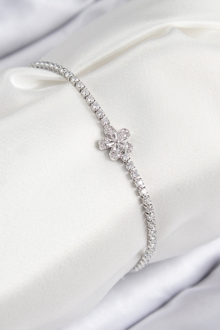 Pirinç Zirkon Taşlı Çiçek Model Gümüş Renk Kadın Bileklik - Tj-bb7708 Diğer