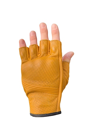 Fingerless Flx Leather Yellow Korumalı Motosiklet Deri Eldiveni