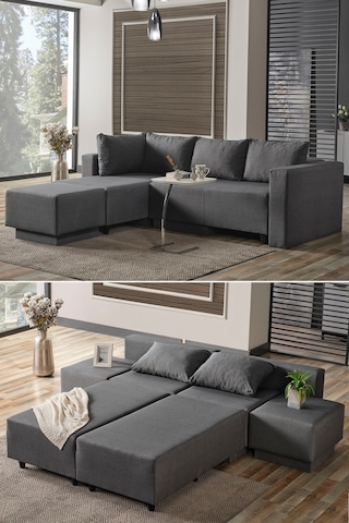 Kagu Corner Poly-l Köşe Takimi-kanepe-yatak-dinlenme Koyu Gri