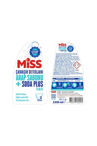 Miss Sıvı Çamaşır Deterjanı Arap Sabunu + Soda Etkili 1.5 Lt 2 Li