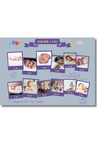 Bebek Odası Bebek Aylık Kolaj Temalı Anı Tablosu Çerçevesiz - 50x70