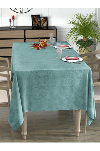 Daily Series Kadife Dokulu Sis Mavisi Renk Masa Örtüsü Sis Mavisi