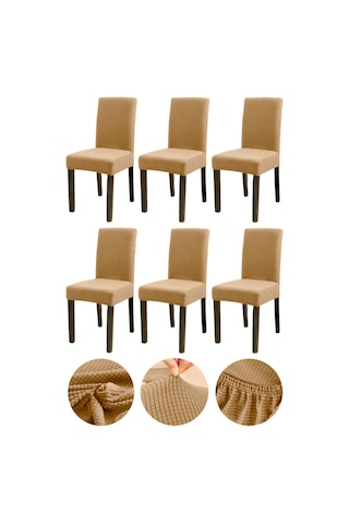 Bambu Nano Kumaş Likralı Yıkanabilir 6'lı Sandalye Kılıfı Lastikli Sandalye Örtüsü 6adet -a.kahve