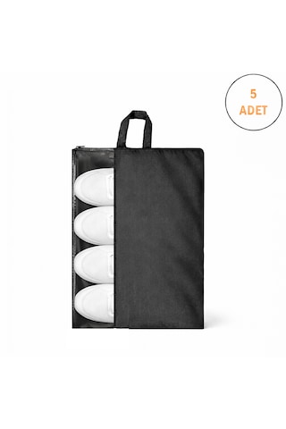 Microcase Çok Amaçlı Şeffaf Pencereli Ayakkabı Düzenleyici Seyahat Çantası Hurç 50x40 Cm 5 Adet Al5502 Siyah